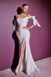 Off Shoulder White Satin Stretch With Bow